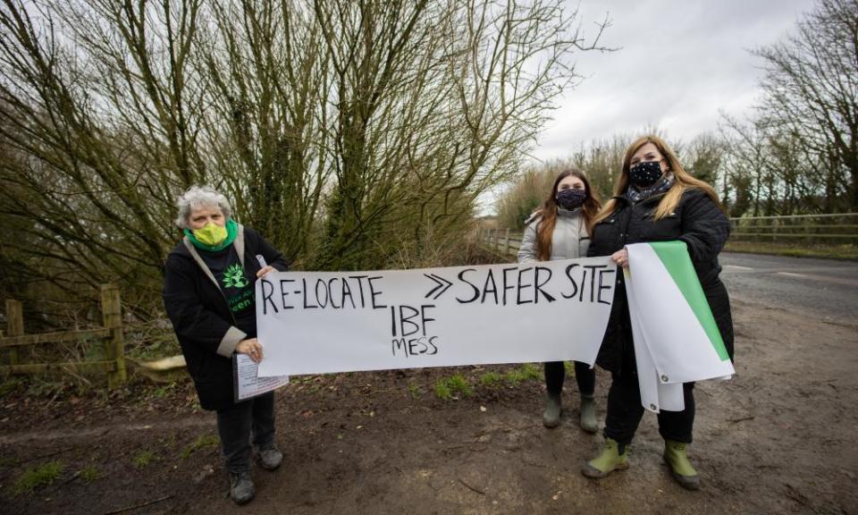 Green party local leader Sarah Gleave and Guston residents protest against the site