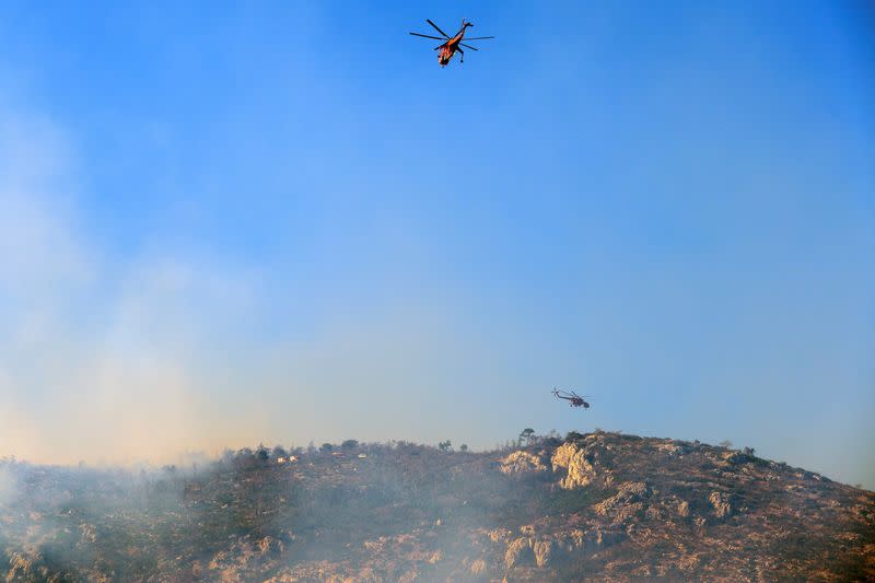 Wildfire burns on Mount Parnitha, near Athens