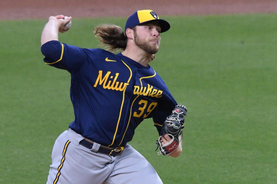 Brewers starting pitcher Corbin Burnes has struck out 40 batters without a walk in his four starts.