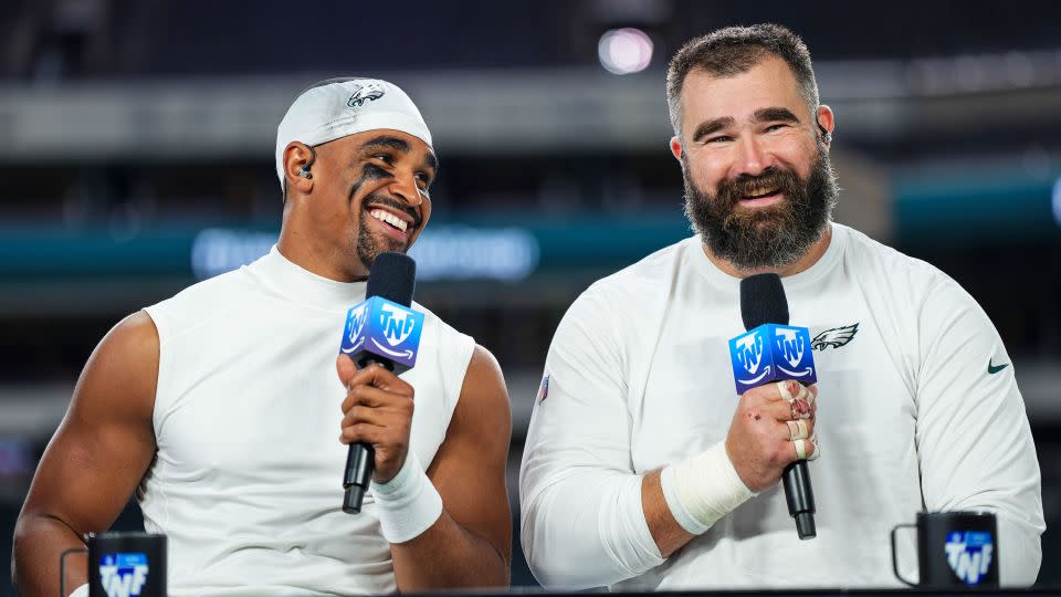 Alongside Hurts, star center Jason Kelce is integral to the play. - Cooper Neill/Getty Images