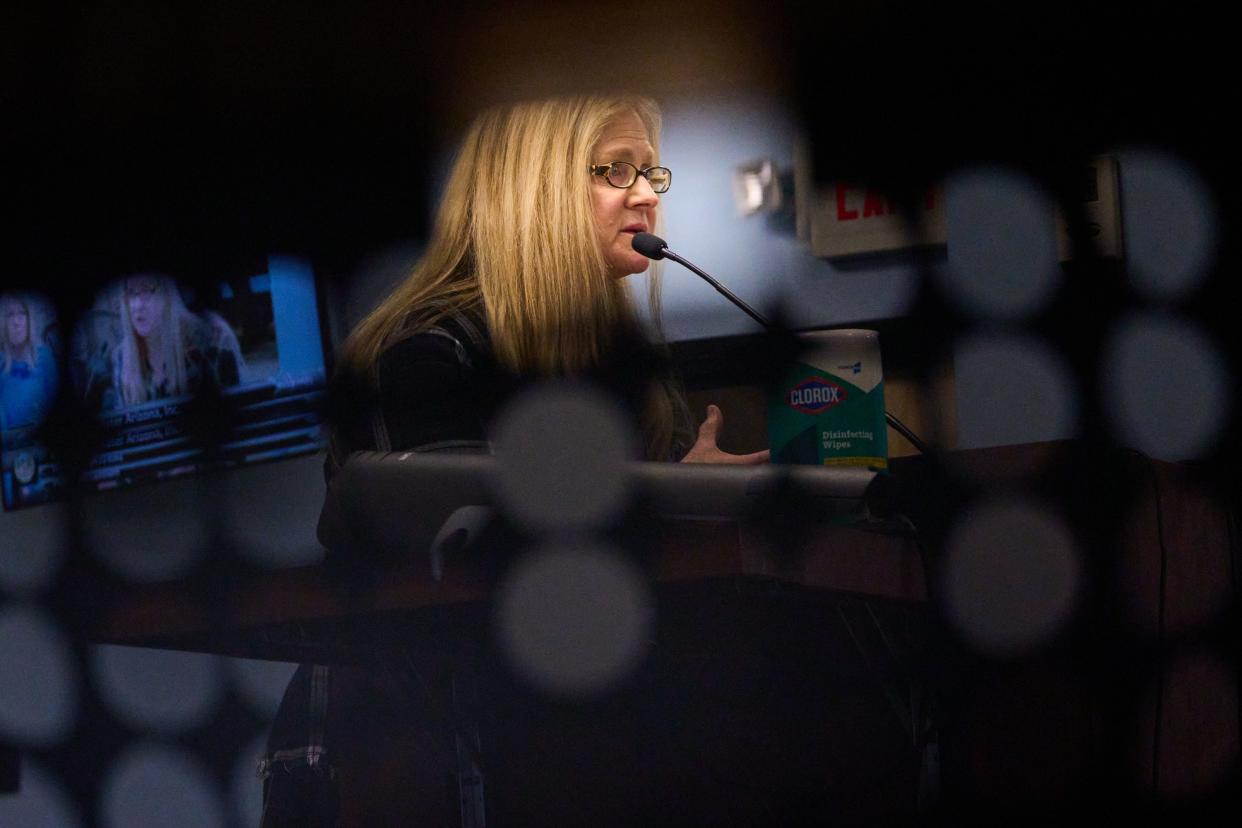 Wendy Walker addresses the Arizona Corporation Commission during a public comment meeting at the Arizona Corporation Commission in Phoenix on Jan. 23, 2023.