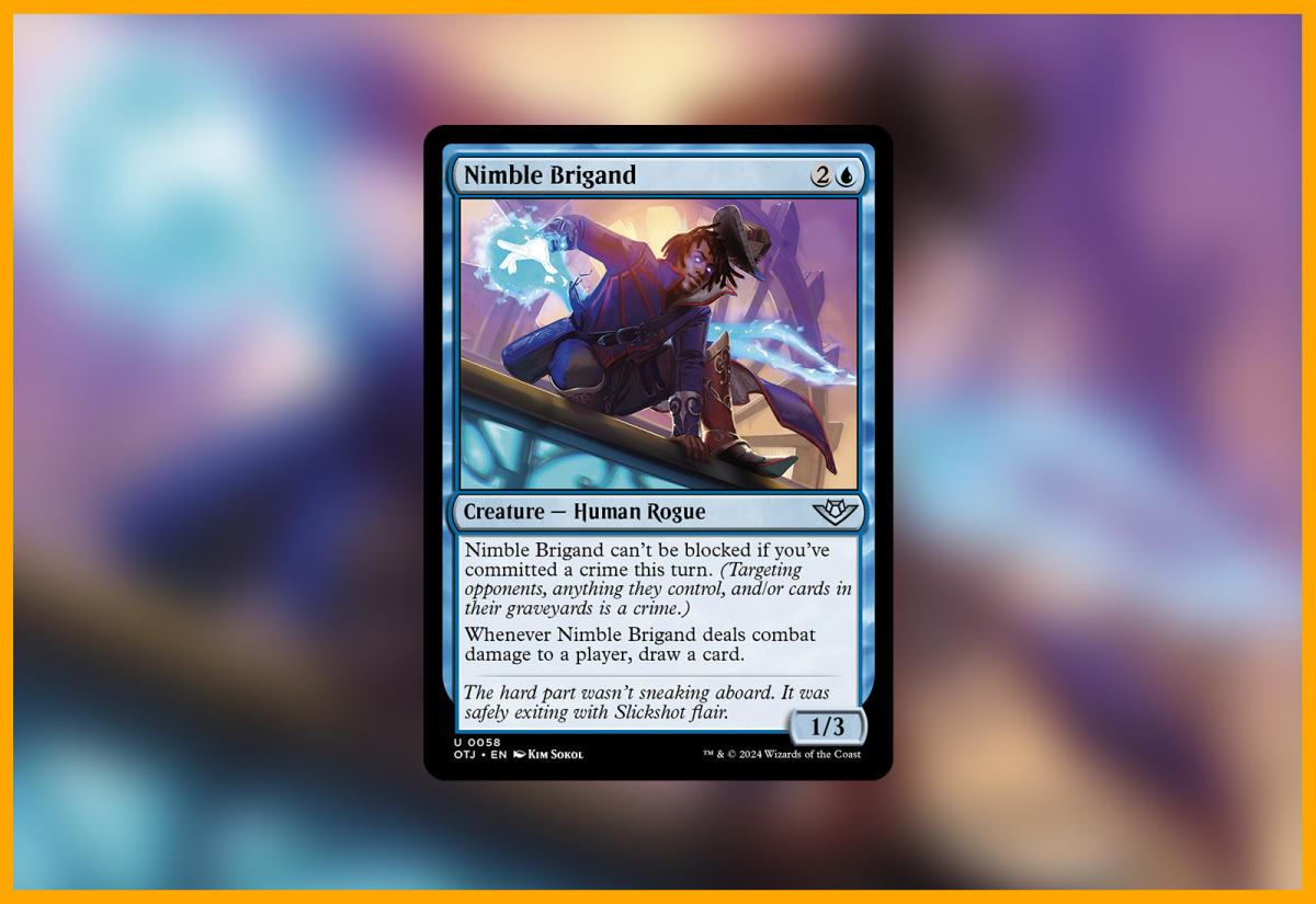 Magic: The Gathering Outlaws of Thunder Junction preview card - Control and draw cards with Nimble Brigand