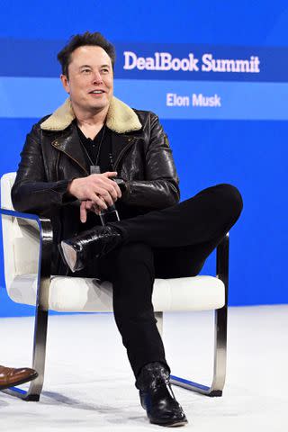 <p>Slaven Vlasic/Getty </p> Elon Musk speaks onstage during The New York Times Dealbook Summit 2023 at Jazz at Lincoln Center on November 29, 2023 in New York City.