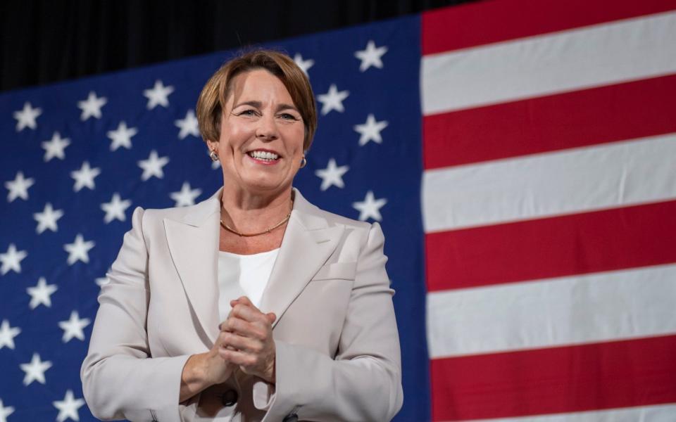 Governor-elect Maura Healey arrives ahead of delivering a victory speech at the Fairmont Copley Hotel in Boston, Massachusetts,  - Shutterstock