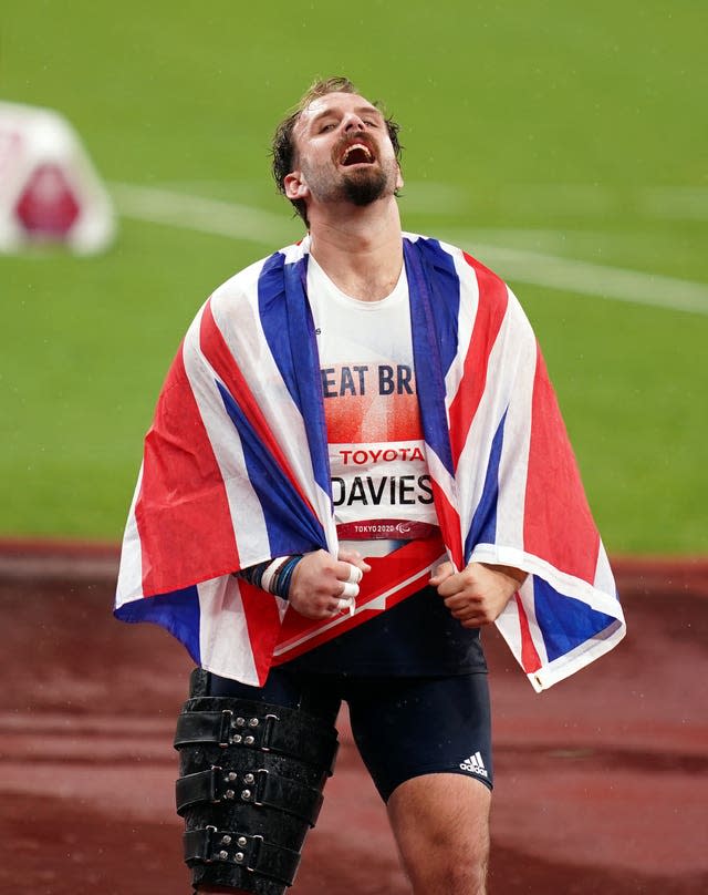 Aled Sion Davies showed joy and emotion after winning the shot put