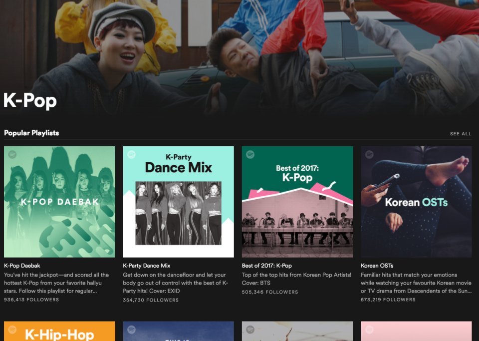 K Pop playlists on Spotify