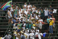 Fans sing during the third cricket test match between South Africa and England in Johannesburg, South Africa, January 14, 2016. REUTERS/Siphiwe Sibeko