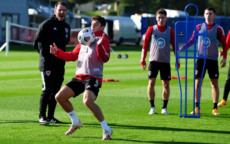 Daniel James of Wales in action during the Wales Training Session - Getty Images