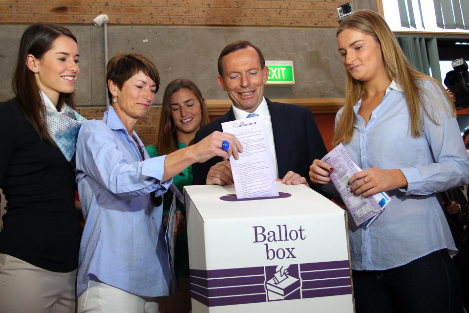Opposition Leader Tony Abbott Campaigns On Election Day