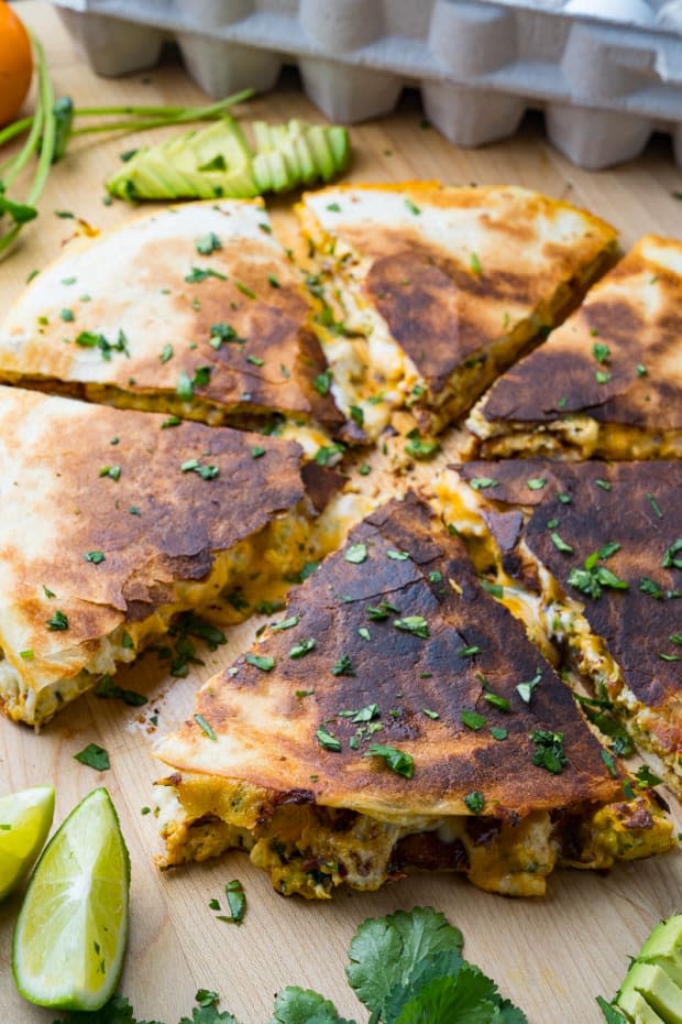 <p>Quesadillas stuffed with chipotle scrambled eggs and bacon along with plenty of melted cheese! The perfect breakfast quesadilla!</p><p><strong>Get the recipe: <a href="https://www.closetcooking.com/chipotle-bacon-and-egg-quesadillas/" rel="nofollow noopener" target="_blank" data-ylk="slk:Chipotle Bacon and Egg Quesadillas;elm:context_link;itc:0;sec:content-canvas" class="link "><em>Chipotle Bacon and Egg Quesadillas</em></a></strong></p><p>Closet Cooking</p>