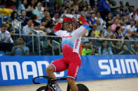 Cycling - UCI Track World Championships - Men's Sprint, Final - Hong Kong, China – 15/4/17 - Russia's Denis Dmitriev celebrates after winning gold. REUTERS/Bobby Yip