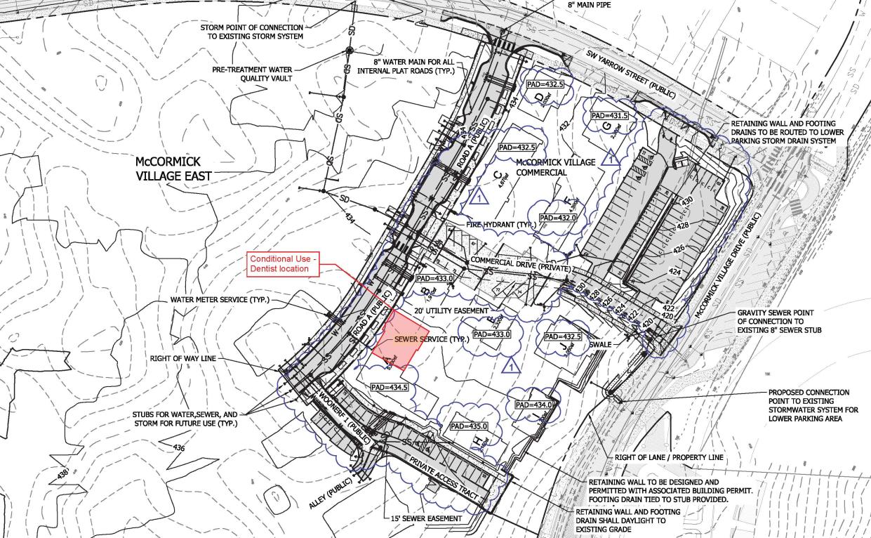 A project's site plan submitted to the City of Port Orchard show the location of a proposed 2400-square-foot dental office at McCormick Village's commercial area.