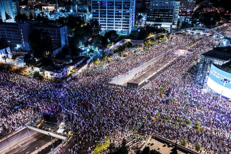 Demonstration against Israeli Prime Minister Netanyahu and his nationalist coalition government's judicial overhaul, in Tel Aviv