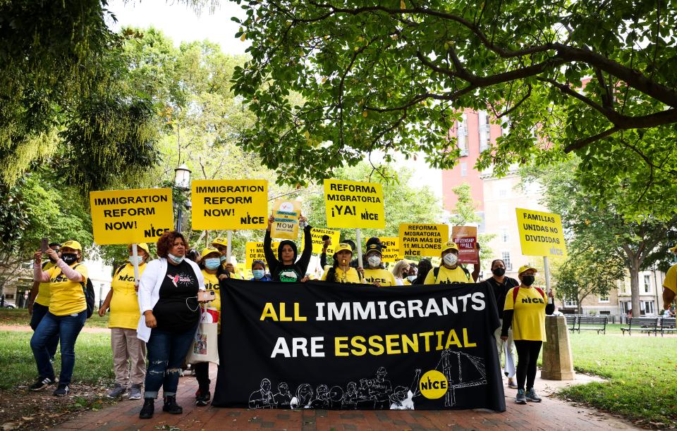 Immigration activists rally near the White House on Oct. 7.