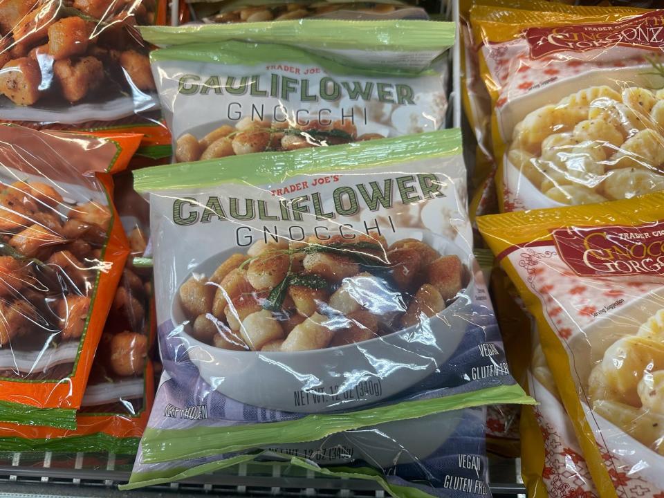 Trader Joe's cauliflower knocchi in bag in freezer 
