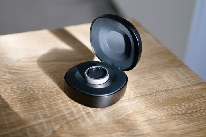 The RingConn Smart Ring in the travel charger case.