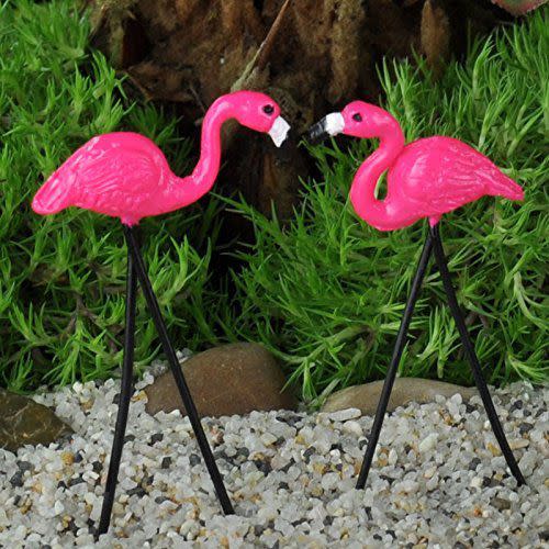 Miniature pink flamingo lawn ornaments for terrariums