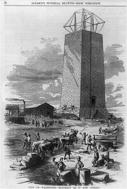 Picture from Leslie’s Magazine, 1854, entitles “View of Washington Monument as it now appears.” (LOC)