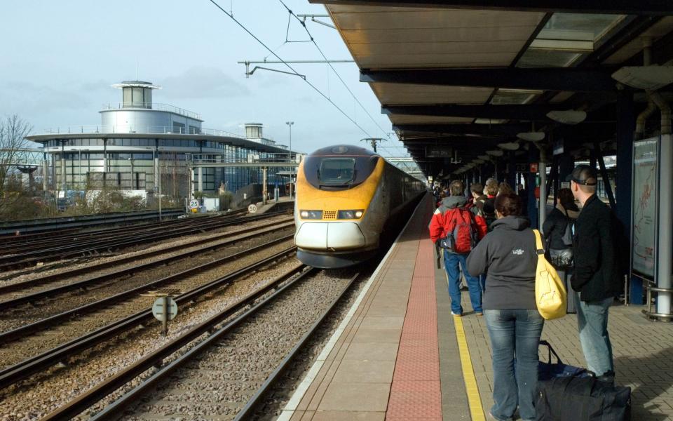 Eurostar train arriving at Ashford International Station Kent England UK Great Britain Europe