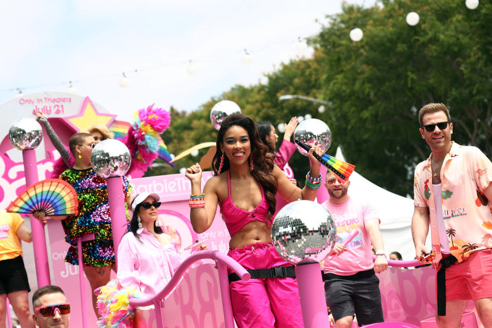 Closeup of the "Barbie" parade float