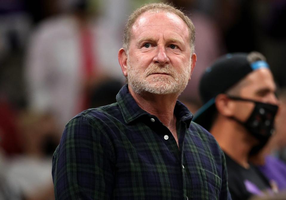 Phoenix Suns and Mercury owner Robert Sarver attends Game Two of the 2021 WNBA Finals at Footprint Center on October 13, 2021 in Phoenix, Arizona. The Mercury defeated the Sky 91-86 in overtime.