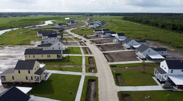 PHOTO: An aerial view of the new homes at The New Isle resettlement community in Terrebonne Parish near Schriever, Louisiana, Aug. 24, 2022, built for the climate refugees from the Isle of Jean Charles. (Cecile Clocheret/AFP via Getty Images, FILE)