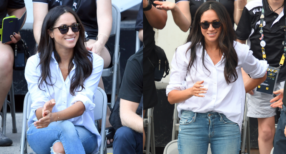 Meghan Markle's infamous Husband Shirt is the ultimate white button down. (Image via Getty Images)