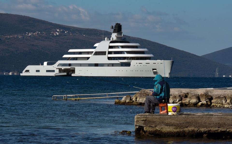 Roman Abramovich's superyacht Solaris, pictured here sailing towards the luxury yacht marina Porto Montenegro.