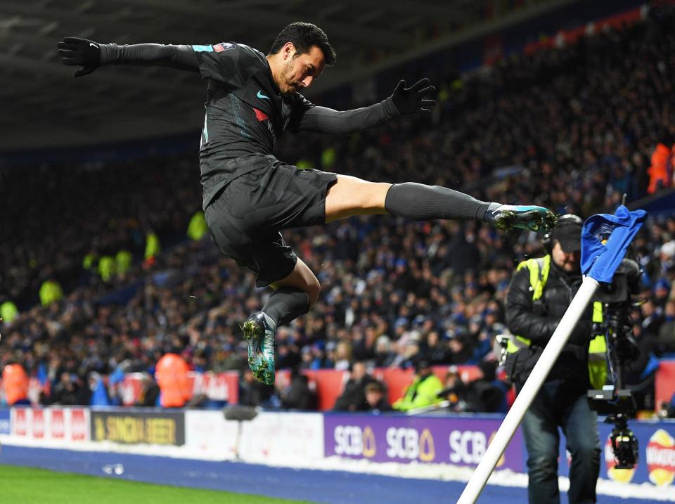 Pedro celebrates his extra-time strike: Getty Images