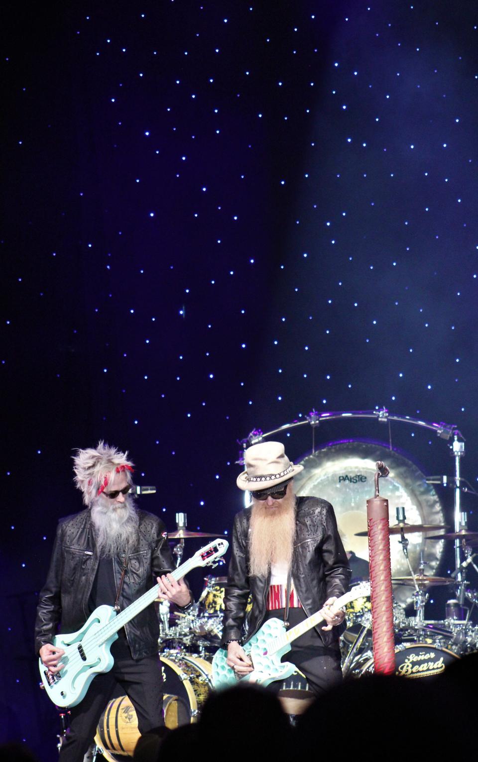 The stars were bright deep in the heart of West Texas on Tuesday, when ZZ Top's Elwood Francis (left), Billy Gibbons and the hardly seen Frank Beard on drums returned to the Taylor County Coliseum.