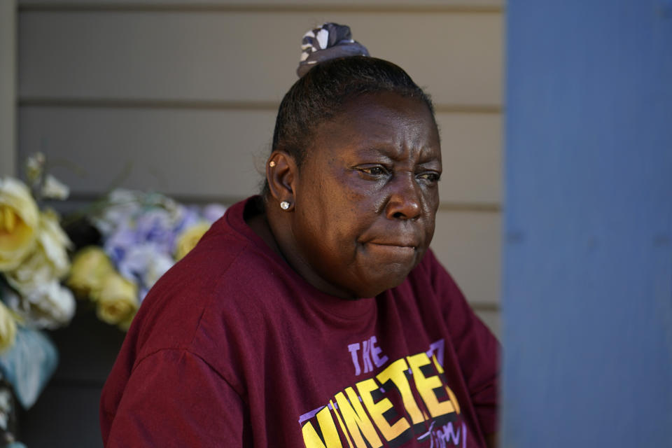 Gloria Johnson, a resident whose neighborhood near the land where a proposed Formosa plant is to be built, speaks in Welcome, La., Thursday, Sept. 15, 2022. Johnson has lived in the area her whole life and said there are many elderly and disabled residents who are vulnerable if a new industrial complex makes the air quality worse. (AP Photo/Gerald Herbert)