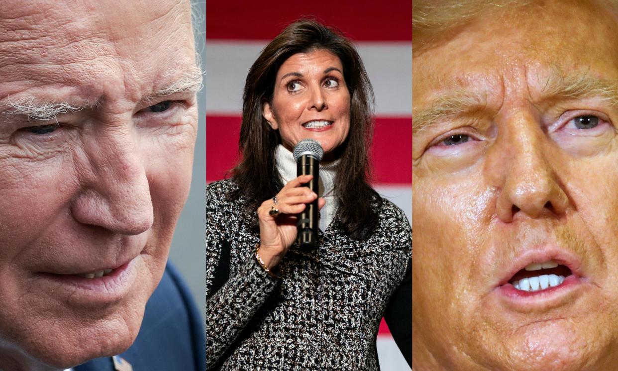 <span>President Joe Biden. Former South Carolina governor Nikki Haley. Former President Donald Trump.</span><span>Composite: Getty Images, SOPA Images/Rex/Shutterstock</span>