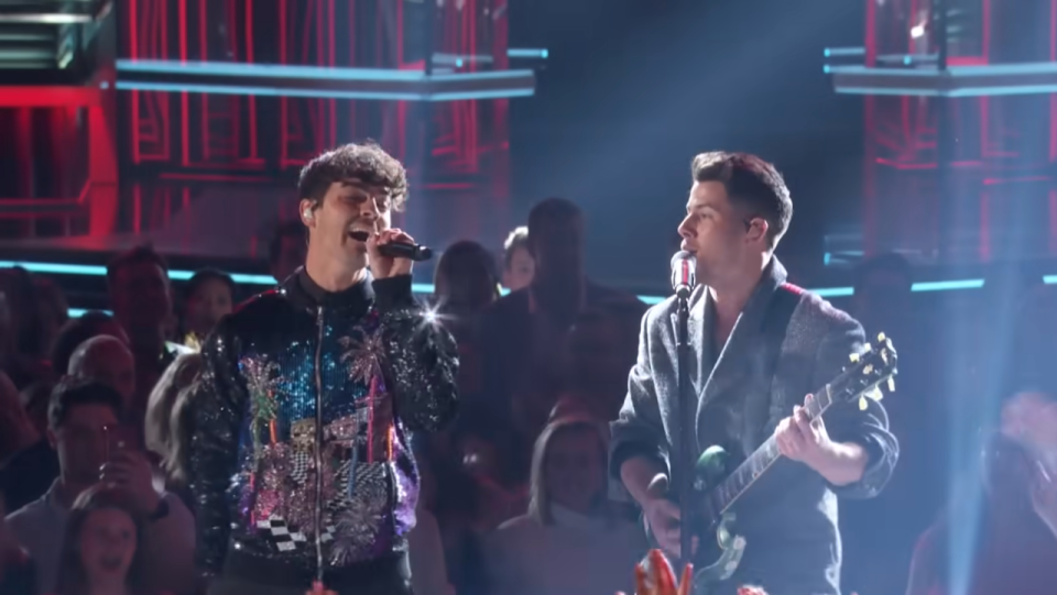 Joe Jonas and Nick Jonas during their performance at the Billboard Music Awards in 2019.