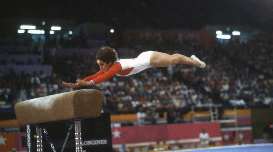 Mary Lou Retton on the vault at the 1984 Olympics