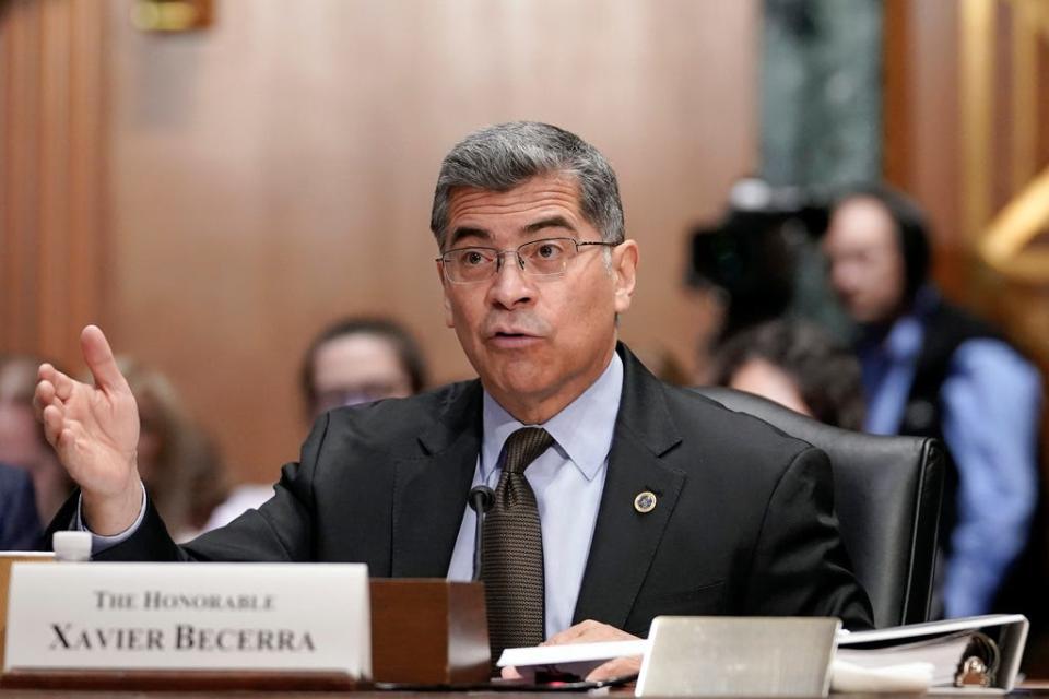 Health and Human Services Secretary Xavier Becerra testifies during the Senate Finance Committee hearing on President Joe Biden's proposed budget request for fiscal year 2024 for the Department of Health and Human Services, Wednesday, March 22, 2023, on Capitol Hill in Washington.