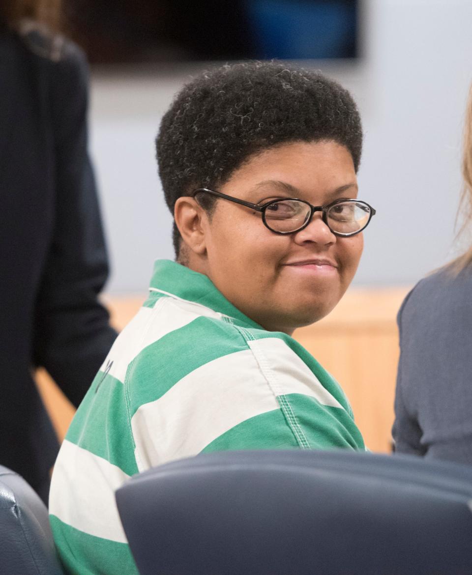 Tina Brown listens to testimony during her appeal at the Escambia County courthouse in Pensacola on Tuesday, May 15, 2108.  Brown was sentenced to death for the 2010 murder of Audreanna Zimmerman.