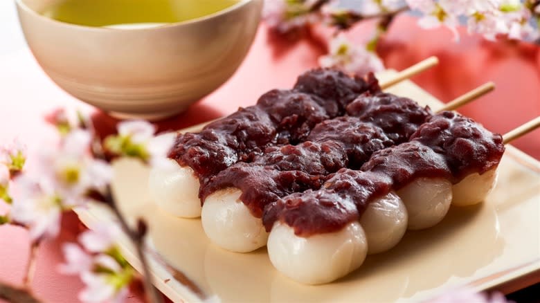 Anko dango with flowers