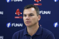 FILE - In this March 24, 2014, file photo, Boston Red Sox general manager Ben Cherington is shown during a press conference in Boston. A person familiar with the decision says the Pittsburgh Pirates have agreed to hire Ben Cherington as their general manager. The person spoke to The Associated Press on condition of anonymity Friday, Nov. 15, 2019, because the agreement has not been announced. (AP Photo/Carlos Osorio, File)