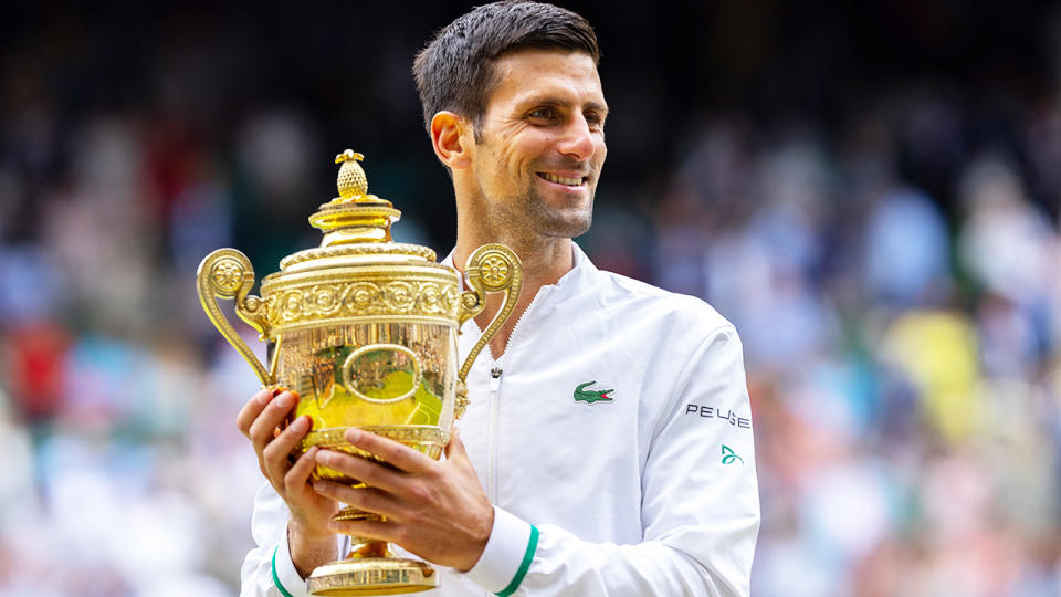 Novak Djokovic, pictured here with the trophy after winning Wimbledon. 