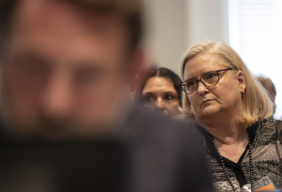 Alex Murdaugh's sister Lynn Murdaugh Goette listens in court in the double murder trial of Alex Murdaugh at the Colleton County Courthouse in Walterboro, S.C., Wednesday, Feb. 1, 2023. (Andrew J. Whitaker/The Post And Courier via AP, Pool)