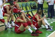 2016 Rio Olympics - Basketball - Women's Semifinal Spain v Serbia - Carioca Arena 1 - Rio de Janeiro, Brazil - 18/8/2016. Players from Serbia react after their loss to Spain. REUTERS/Shannon Stapleton