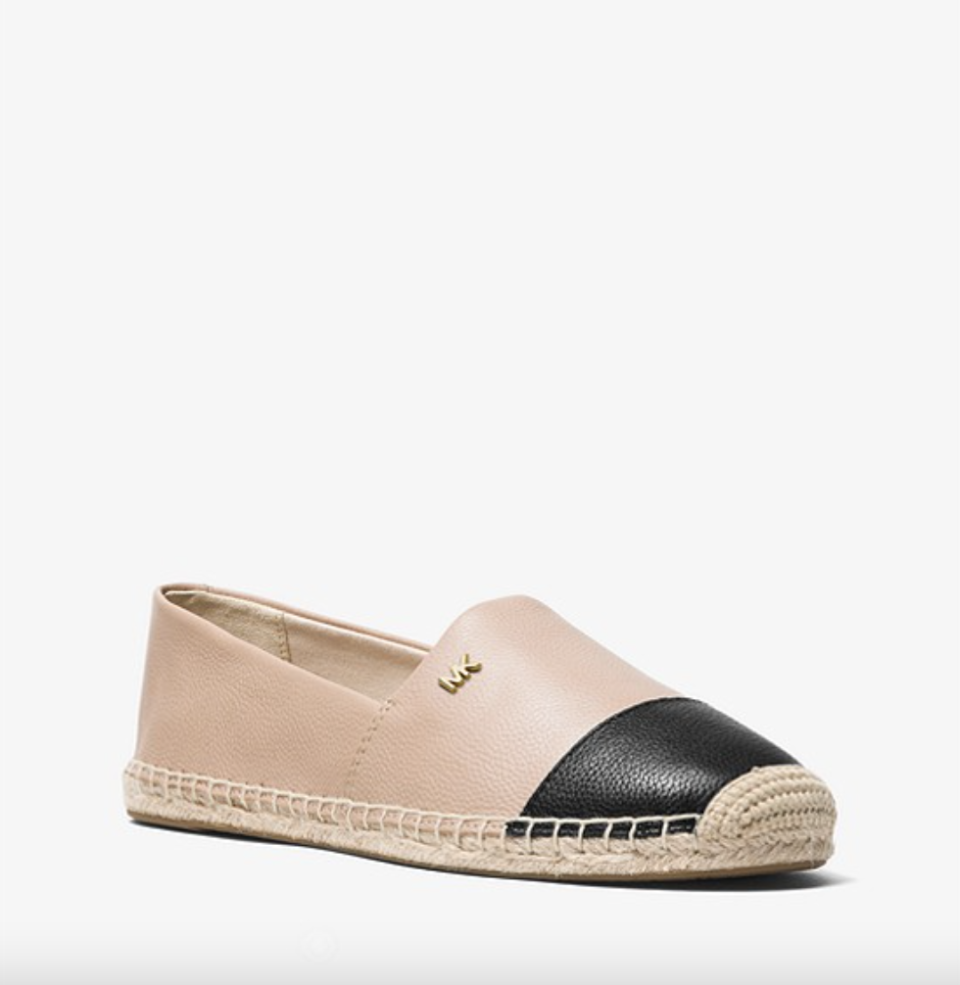 michael kors Kendrick Leather Slip-On Espadrille in black and beige leather