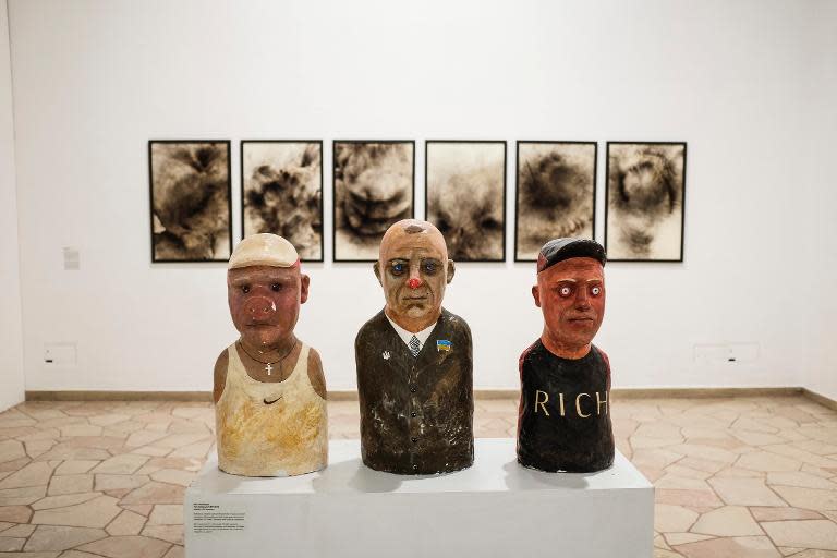 Artworks from Ukraine are presented at the 'I Am a Drop in the Ocean' exhibition at the Kuenstlerhaus in Vienna, on April 12, 2014