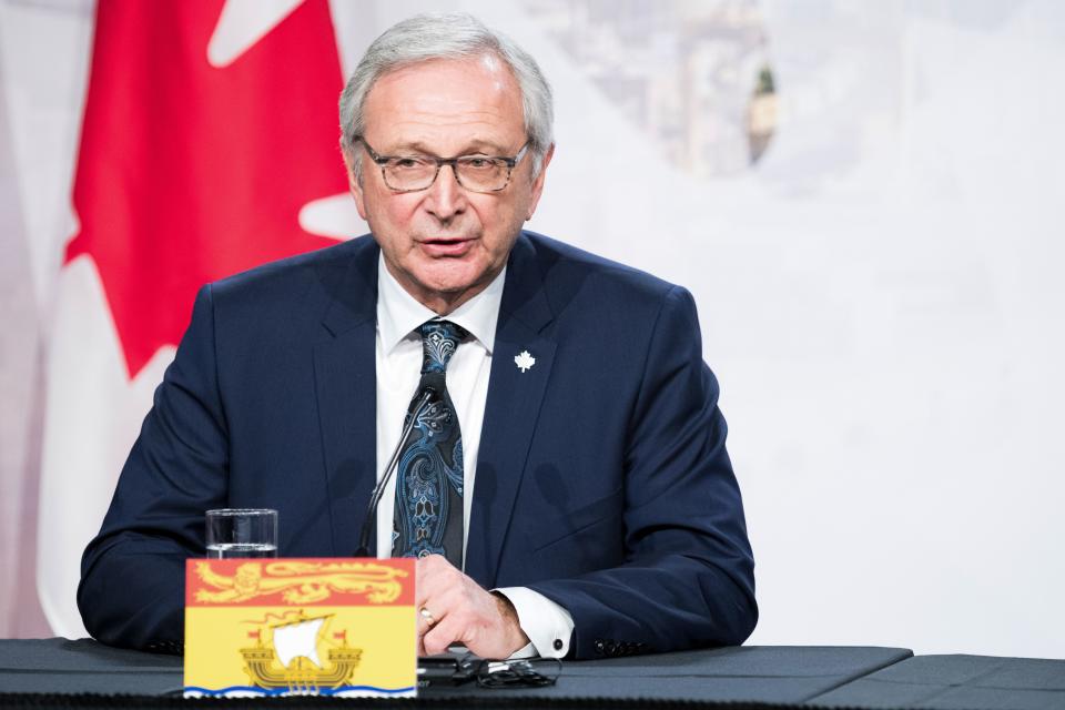 New Brunswick's premier Blaine Higgs looks on as prime ministers of the Canadian provinces gather during a meeting set-up by Canada prime minister Justin Trudeau in Montreal, on December 7, 2018 at the Marriott Chateau Champlain. (Photo by MARTIN OUELLET-DIOTTE / AFP)        (Photo credit should read MARTIN OUELLET-DIOTTE/AFP via Getty Images)