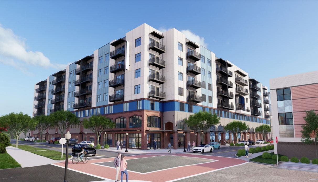 This architectural rendering created by The Lunz Group shows Tampa-based developer Onicx- Investment's vision of the proposed Oak Street Apartments from the corner of Tennessee Avenue and Oak Street. It would replace surface-level parking.