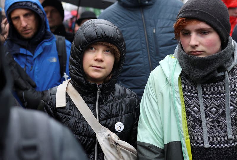 Protest against the expansion of the Garzweiler open-cast lignite mine of Germany's utility RWE to Luetzerath, in Keyenberg