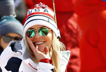 Alpine Skiing - Pyeongchang 2018 Winter Olympics - Women's Downhill - Jeongseon Alpine Centre - Pyeongchang, South Korea - February 21, 2018 - Lindsey Vonn of the U.S. smiles. REUTERS/Kai Pfaffenbach