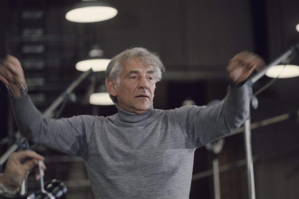 Close-up of Leonard Bernstein conducting