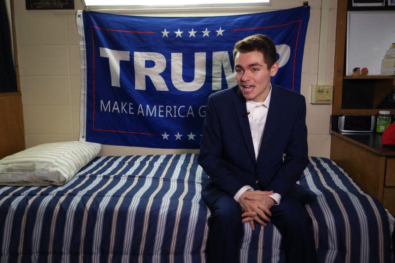 Conservative student and supporter of US President Donald Trump, Nick Fuentes, answers question during an interview with Agence France-Presse in Boston, Massachusetts, on May 9, 2016. 