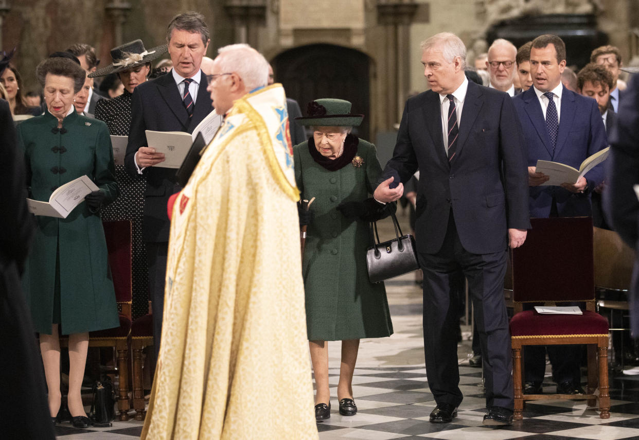 Queen Elizabeth II and the Duke of York arrive at a Service of Thanksgiving for the life of the Duke of Edinburgh, at Westminster Abbey in London. Picture date: Tuesday March 29, 2022.